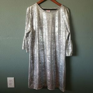 Ruby Rd Silver Metallic Bell Sleeve Summer Shift Dress